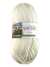 A white skein of Plymouth Galway yarn