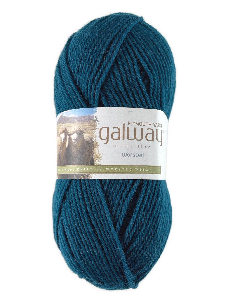 A blue skein of Plymouth Galway yarn