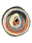 A colorful ball of Plymouth Yarns Hot Cakes yarn