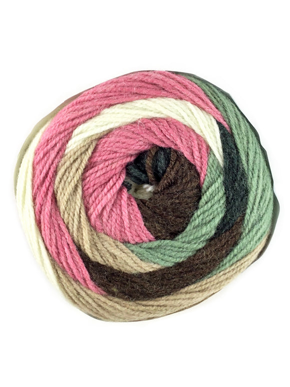 A colorful ball of Plymouth Yarns Hot Cakes yarn