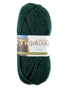 A green skein of Plymouth Yarn Galway yarn