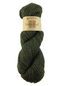 A green skein of Plymouth Homestead yarn
