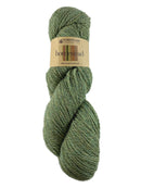 A green skein of Plymouth Homestead yarn