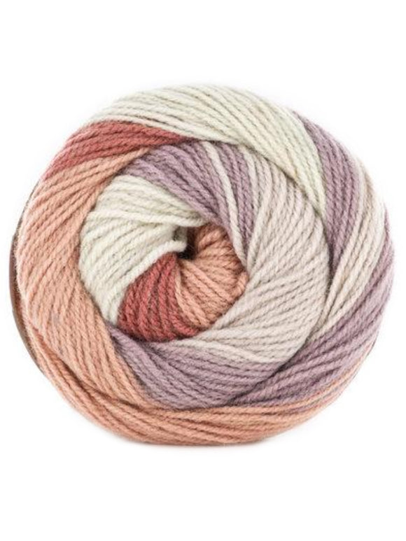 A colorful ball of Plymouth Yarns Hot Cakes yarn