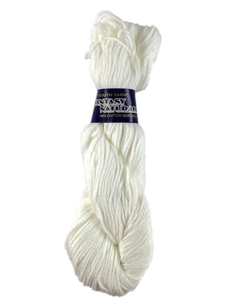 A white skein of Plymouth Fantasy Naturale yarn