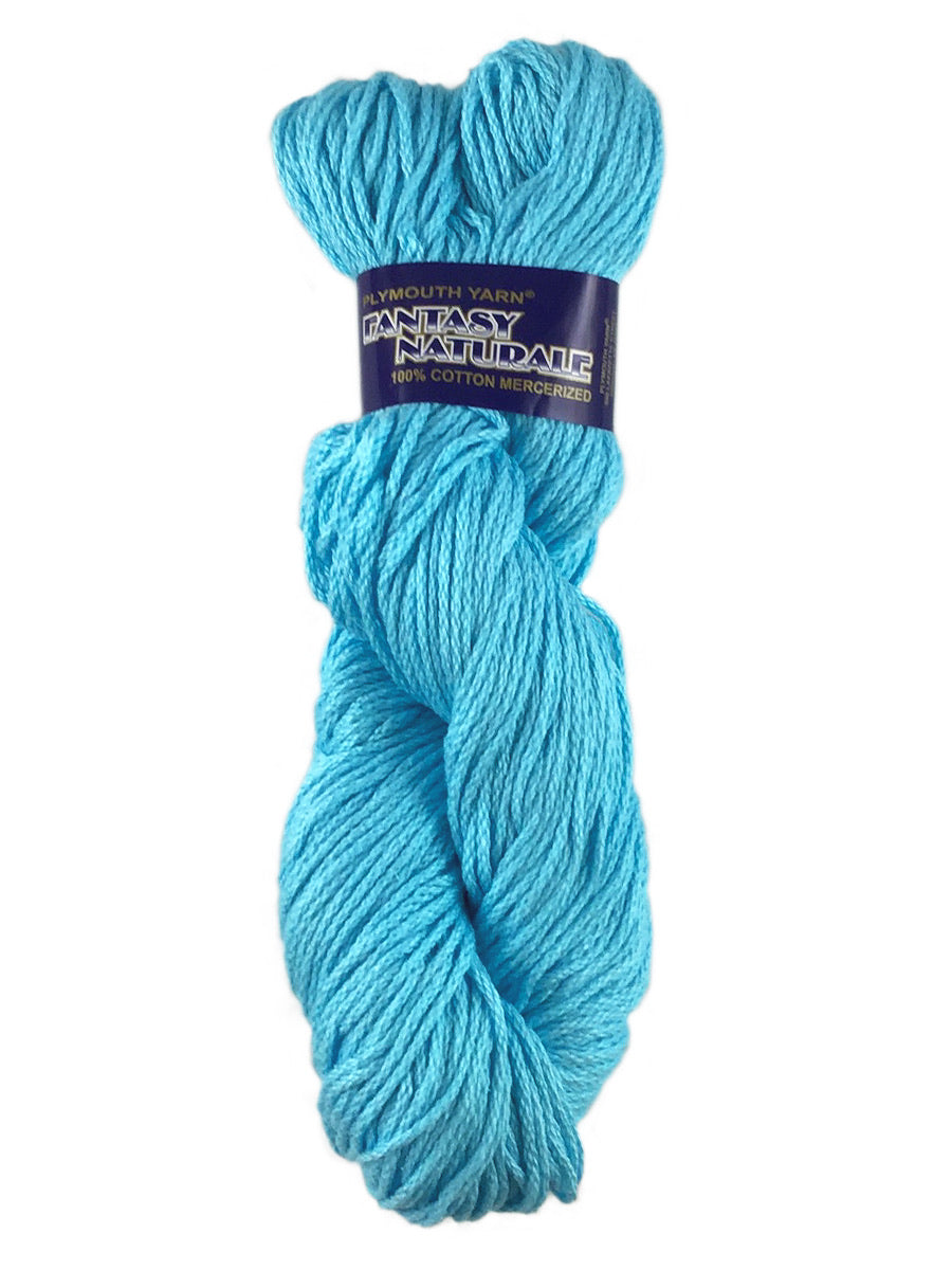 A blue skein of Plymouth Fantasy Naturale yarn