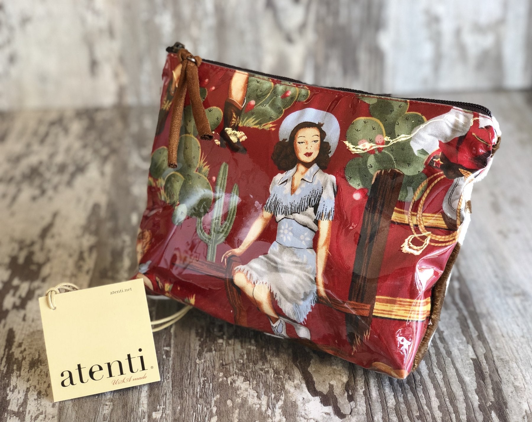 Atenti Red Western Themed Accessories Pouch