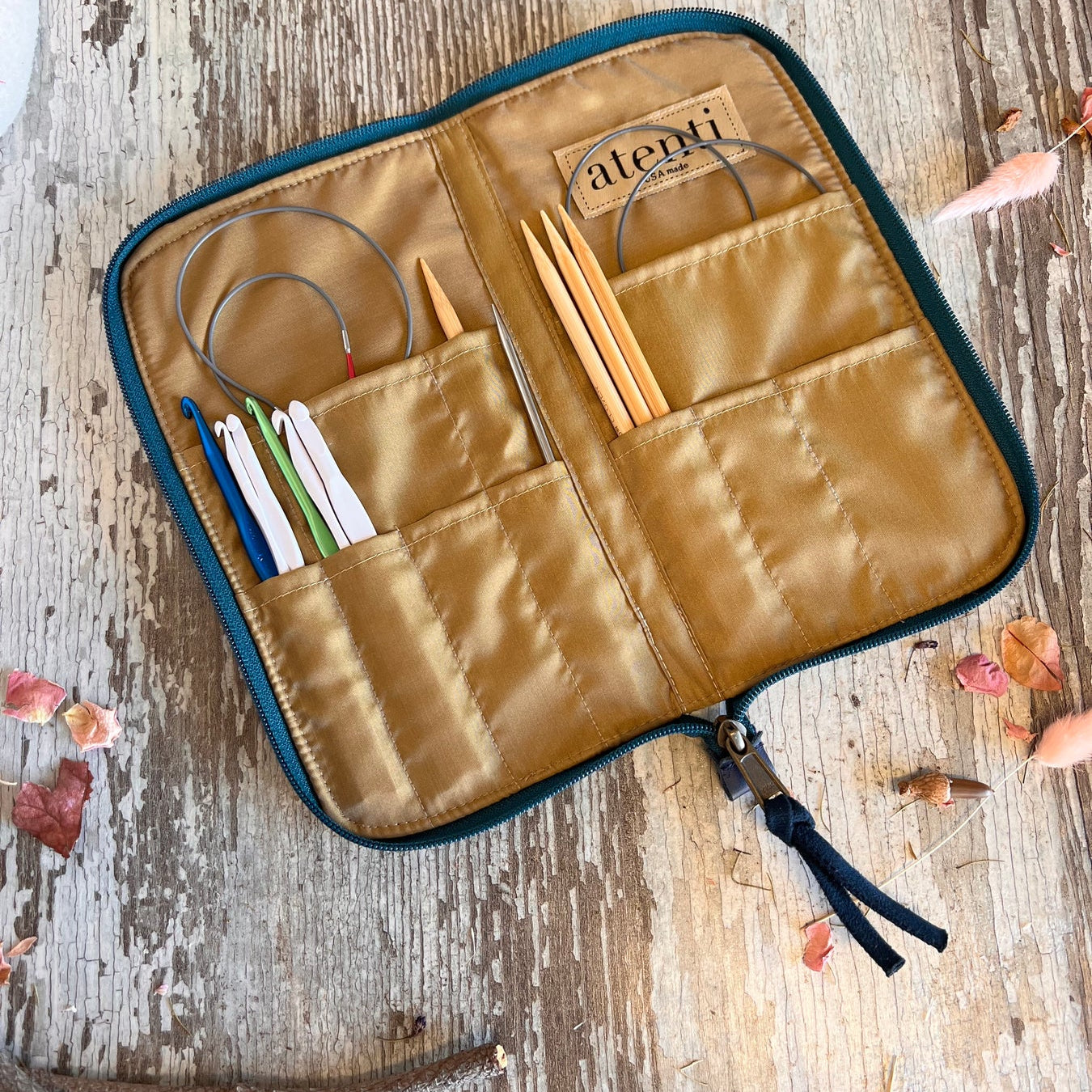 Inside of an Atenti needle, hook, and tool case.