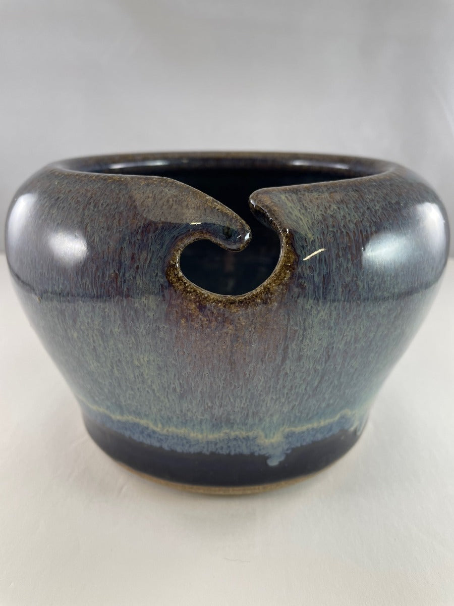 ceramic yarn bowl from muddy mountain-cobalt and northern lights blue
