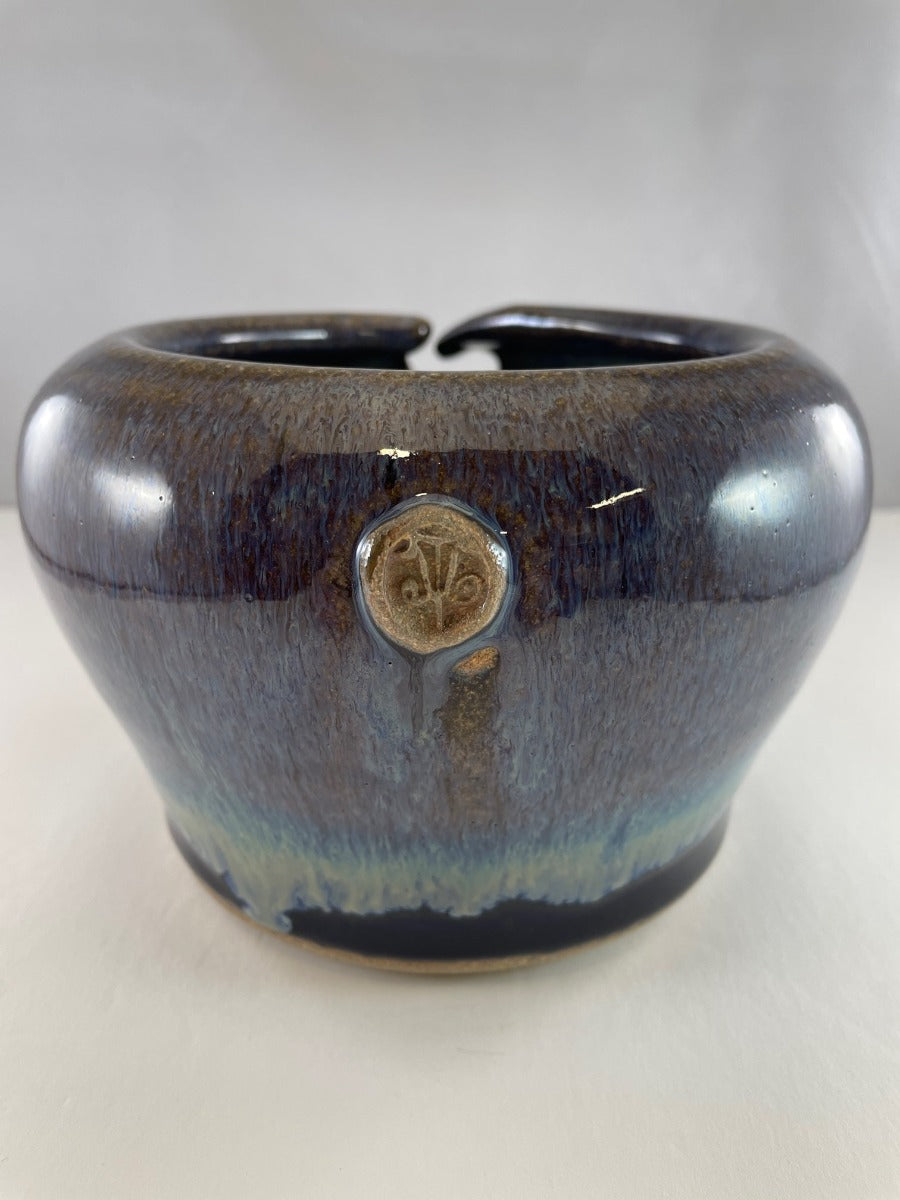 ceramic yarn bowl from muddy mountain-cobalt and northern lights blue