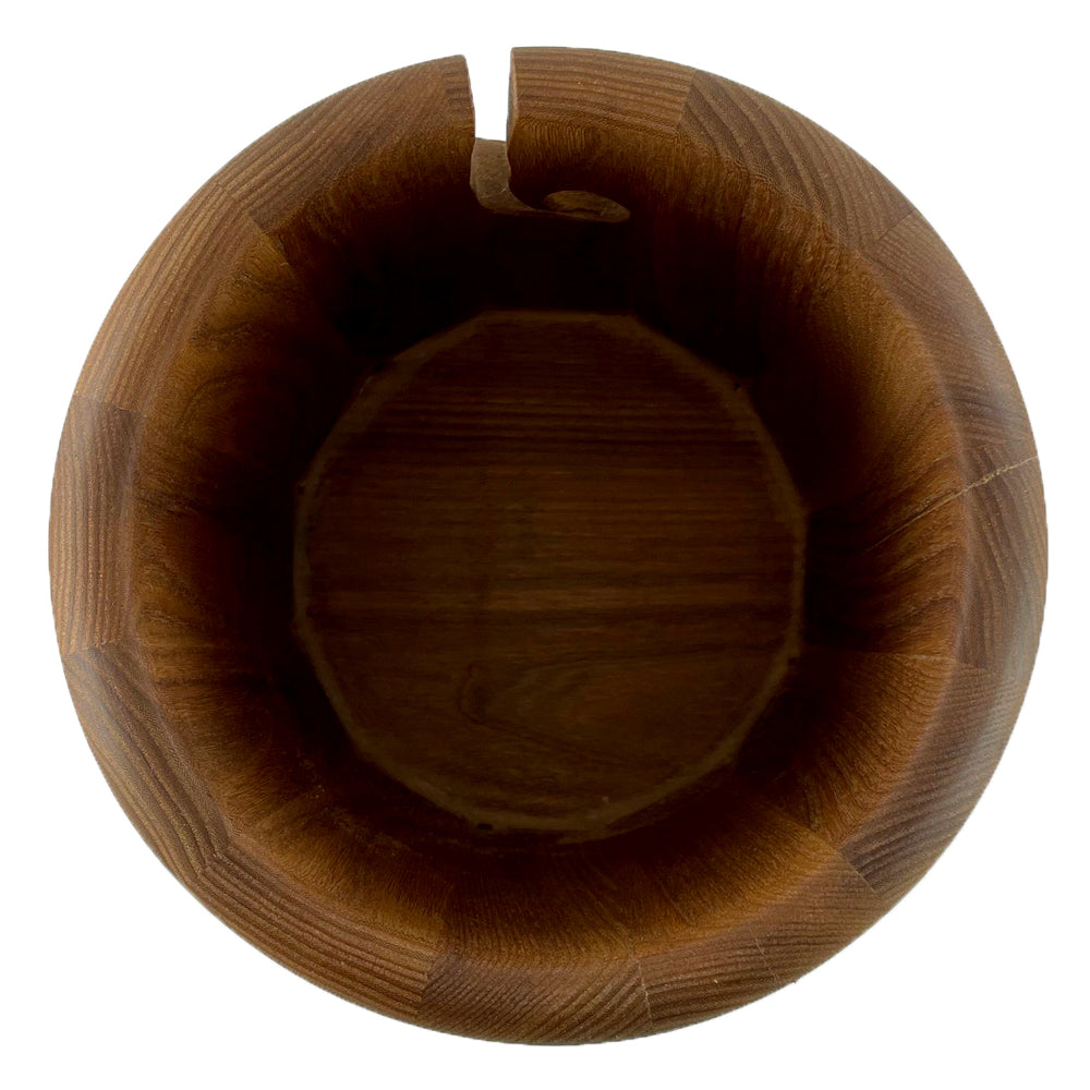 The inside of a wooden yarn bowl made from Elm Wood