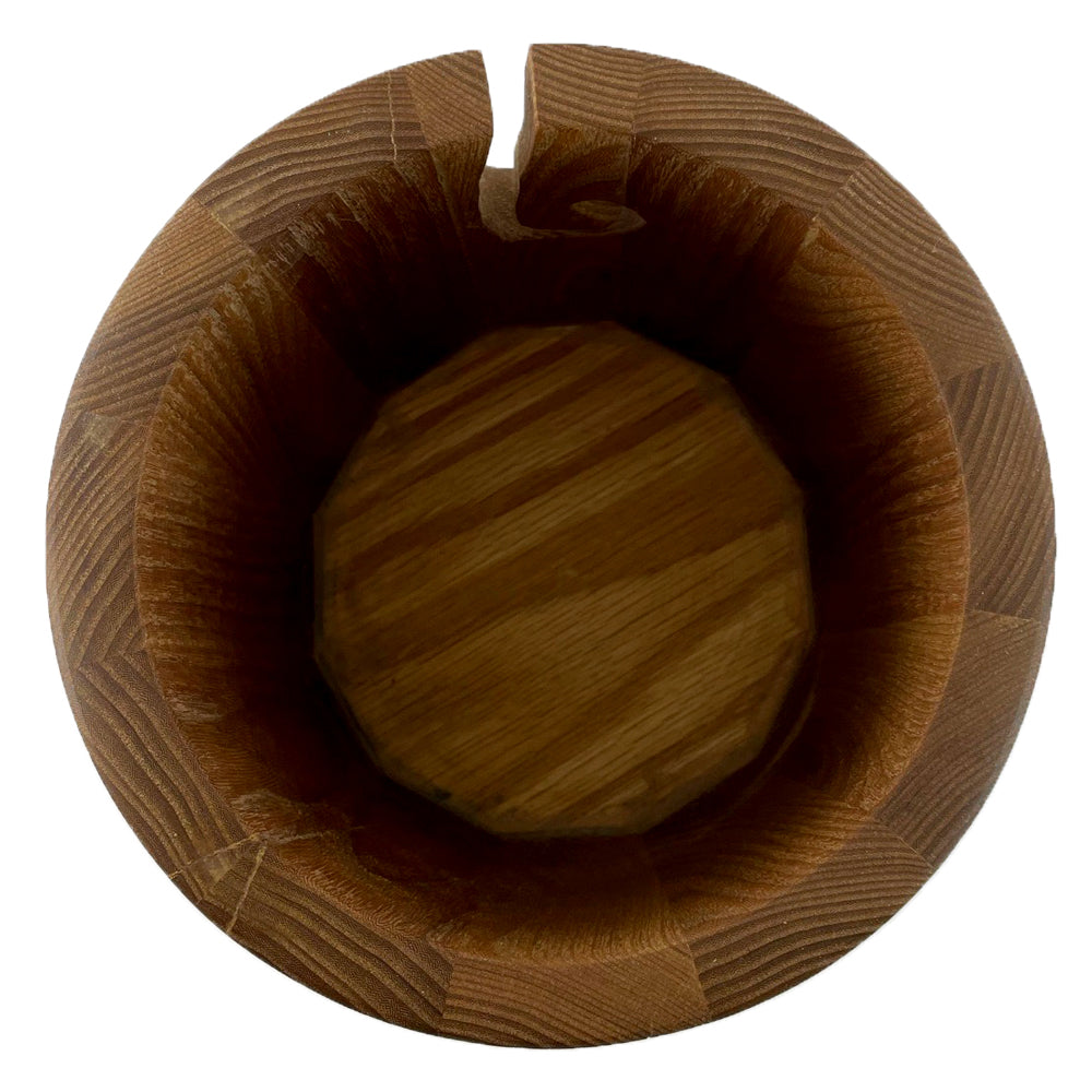 The inside of a wooden yarn bowl made from Elm Wood