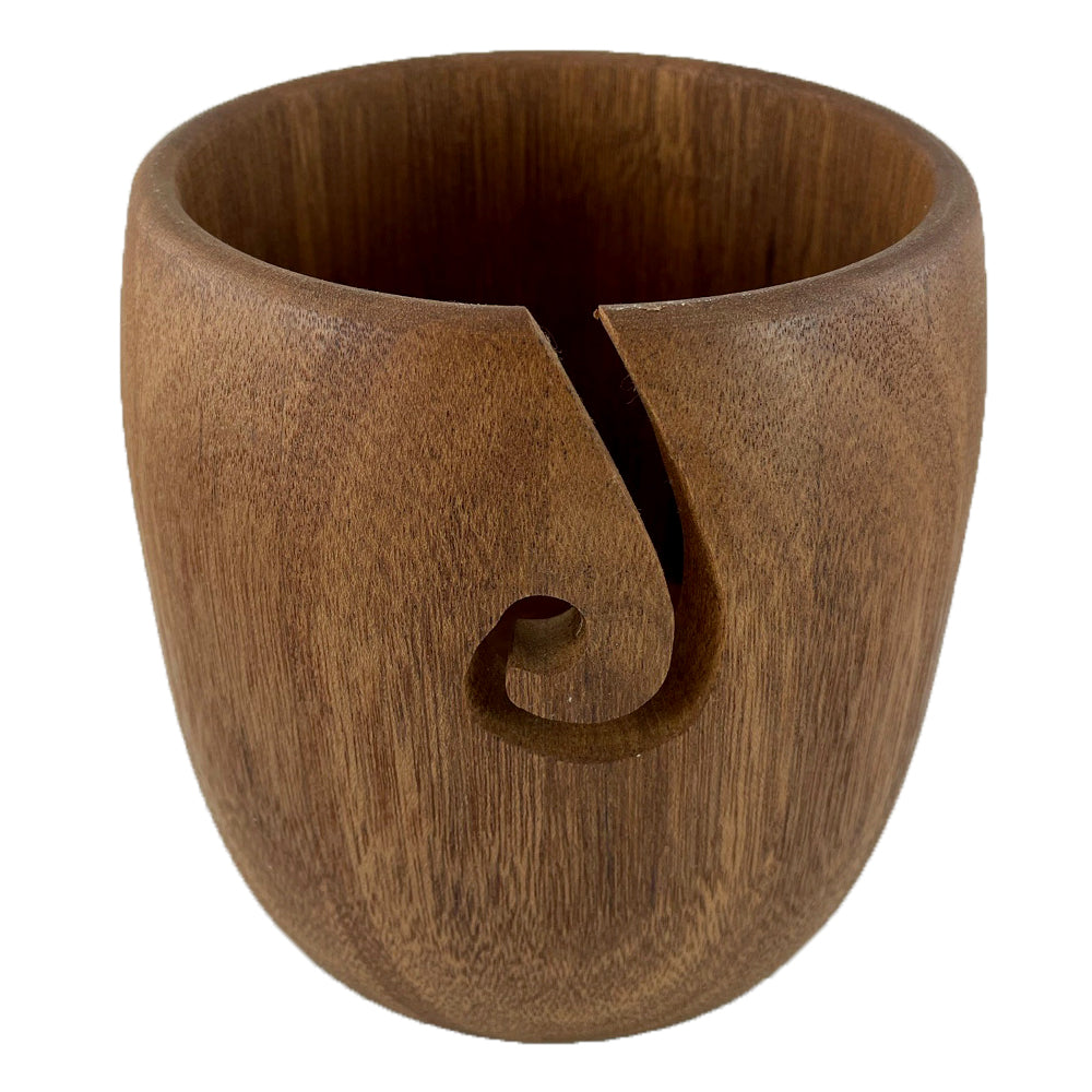 A wooden yarn bowl made from African Mahogany Wood