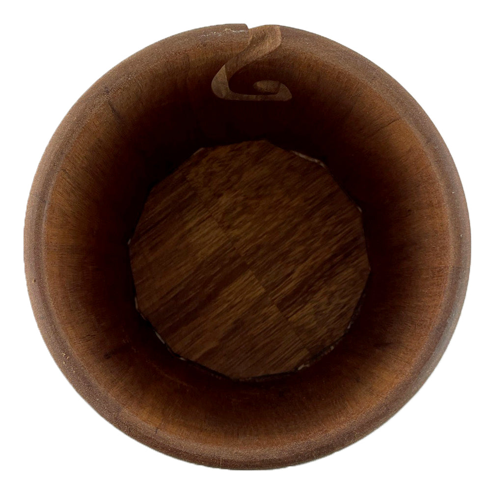 The inside of a wooden yarn bowl made from African Mahogany Wood