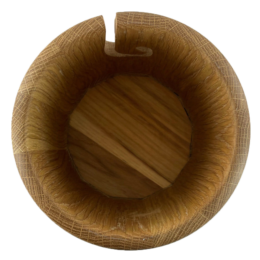 The inside of a wooden yarn bowl made from Oak Wood