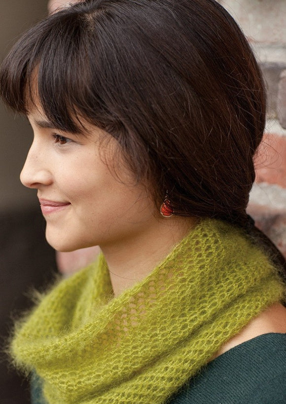Woman wearing mohair cowl
