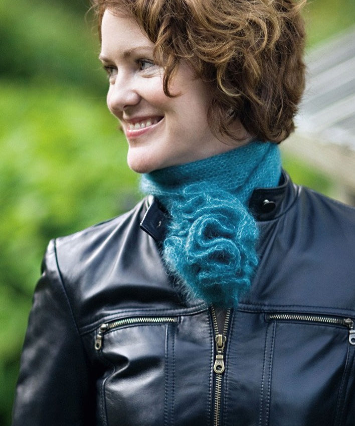Woman wearing mohair scarf