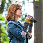 Woman wearing knitted cuffs