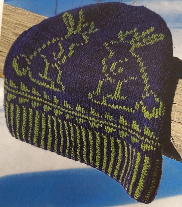 Blue and green jackalope hat