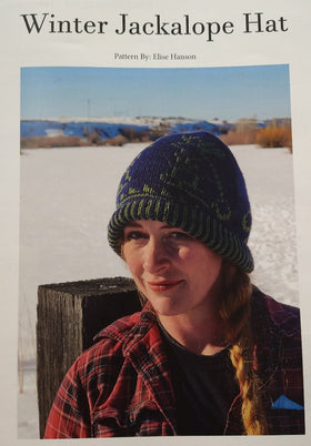 Blue and green jackalope hat pattern booklet