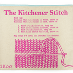 The kitchener stitch bag- instructions printed in pink on a white canvas pouch