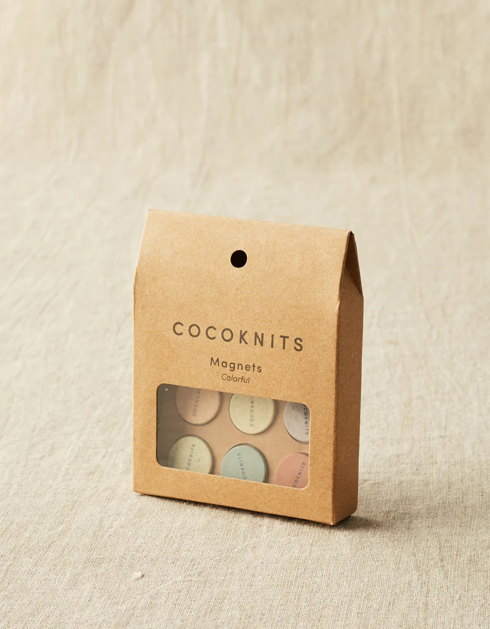 Cocoknits Colorful Magnet Set on linen background in packaging 