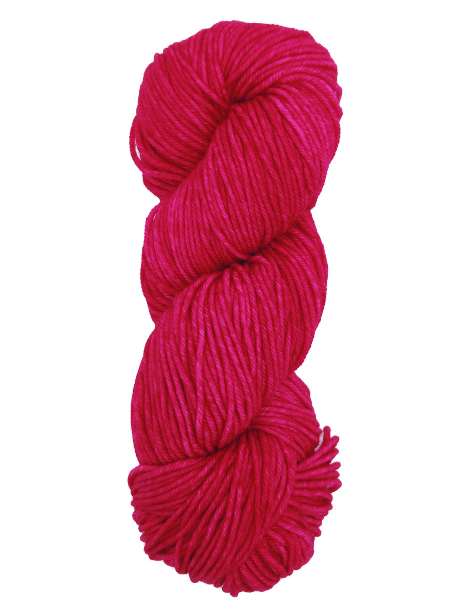 A colorful skein of fuscia Malabrigo Rios yarn