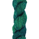 A colorful skein of blue and green Malabrigo Rios yarn