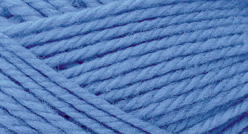 A close-up photo of a blue sample of Nature Spun yarn
