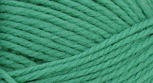 A close-up photo of a light green sample of Nature Spun yarn