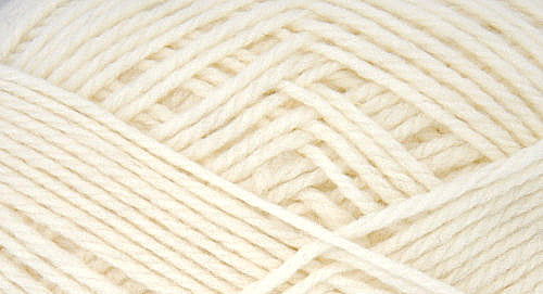 A close-up photo of a natural white sample of Nature Spun yarn