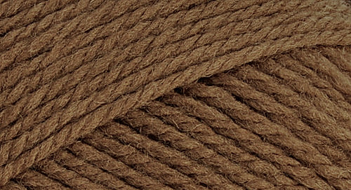 A close-up photo of a brown sample of Nature Spun yarn