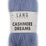 A photo of a light blue skein of Lang Cashmere Dreams lace yarn
