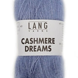 A photo of a light blue skein of Lang Cashmere Dreams lace yarn