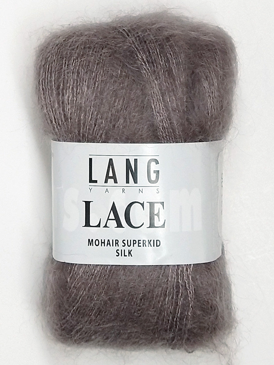 A photo of a cocoa skein of Lang Lace yarn.