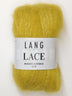 A photo of a golden (light yellow) skein of Lang Lace yarn.
