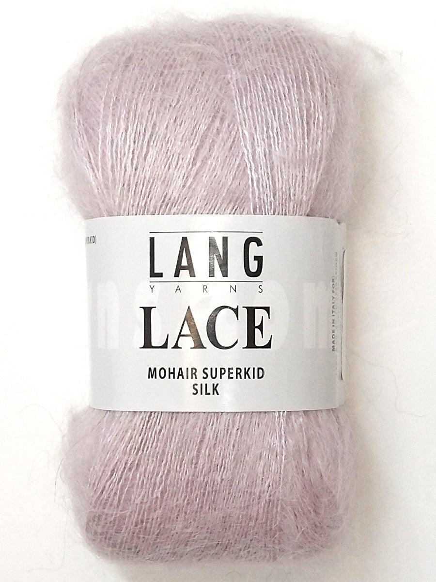 A photo of a rose lining skein of Lang Lace yarn.
