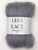 A photo of a silver lining skein of Lang Lace yarn.