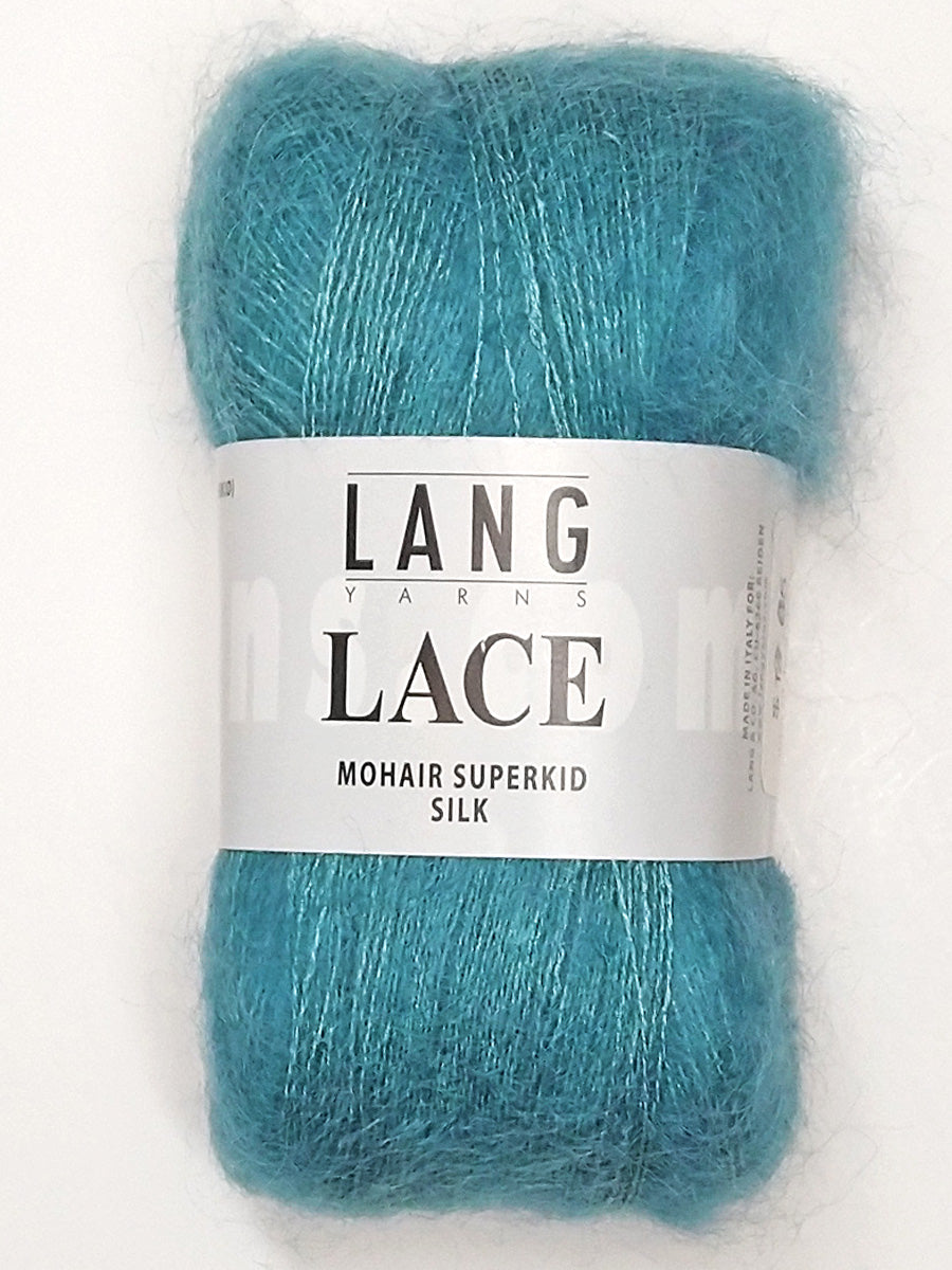 A photo of a teal morning skein of Lang Lace yarn.