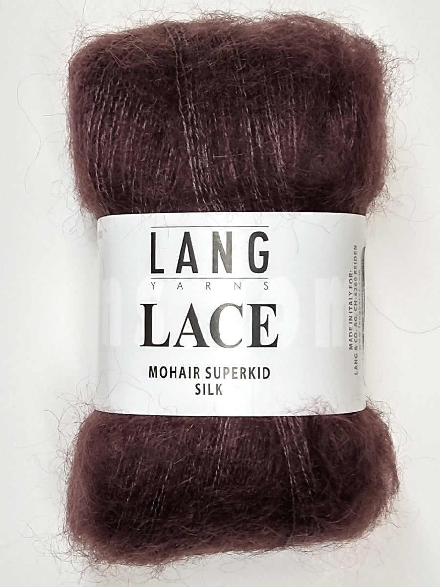 A photo of a truffle skein of Lang Lace yarn.
