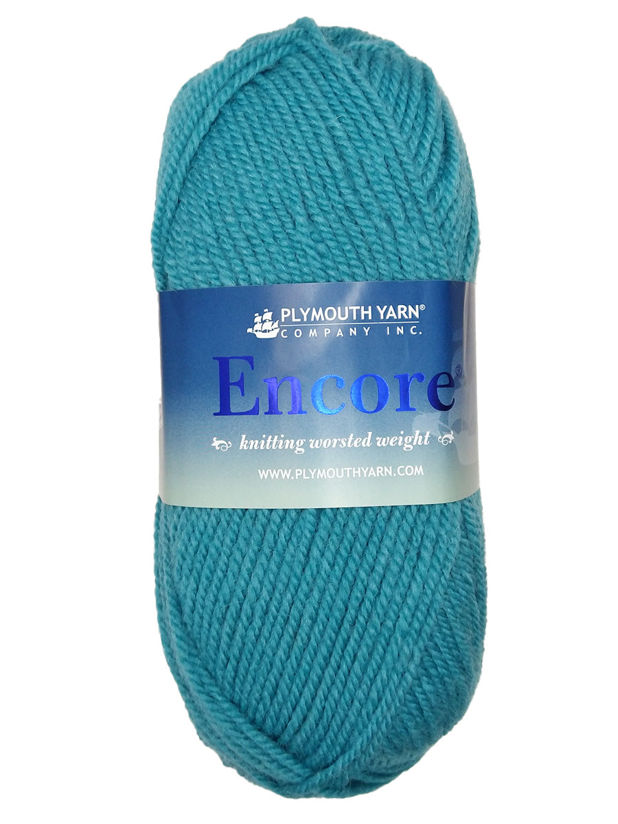 Photo of a light blue skein of Encore Plymouth Yarn