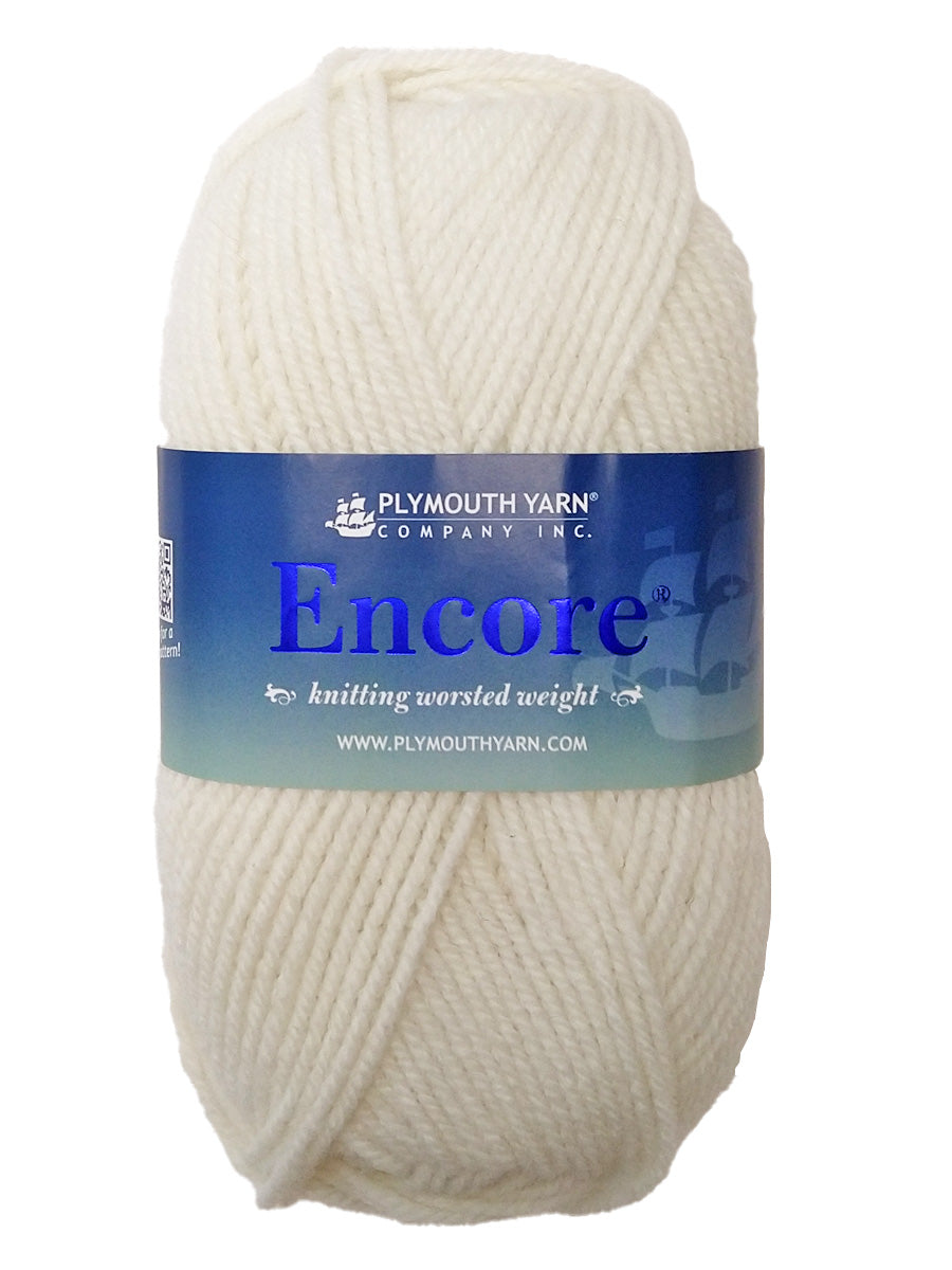 Photo of a white skein of Encore Plymouth Yarn