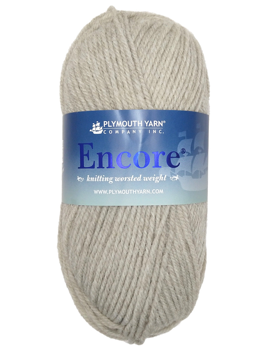 Photo of a light gray skein of Encore Plymouth Yarn