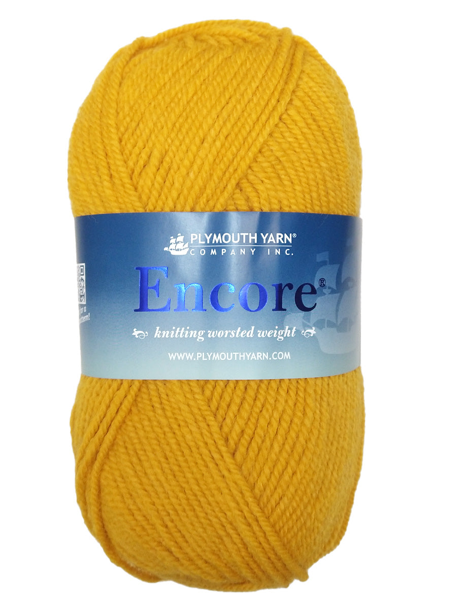 Photo of a mustard yellow skein of Encore Plymouth Yarn
