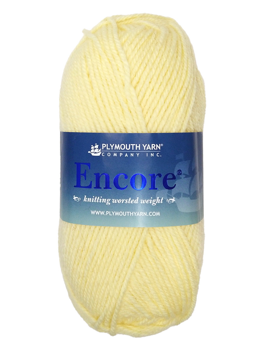 Photo of a light yellow skein of Encore Plymouth Yarn
