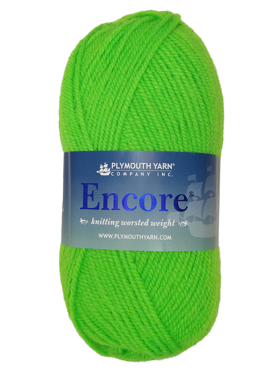 Photo of a neon green skein of Encore Plymouth Yarn