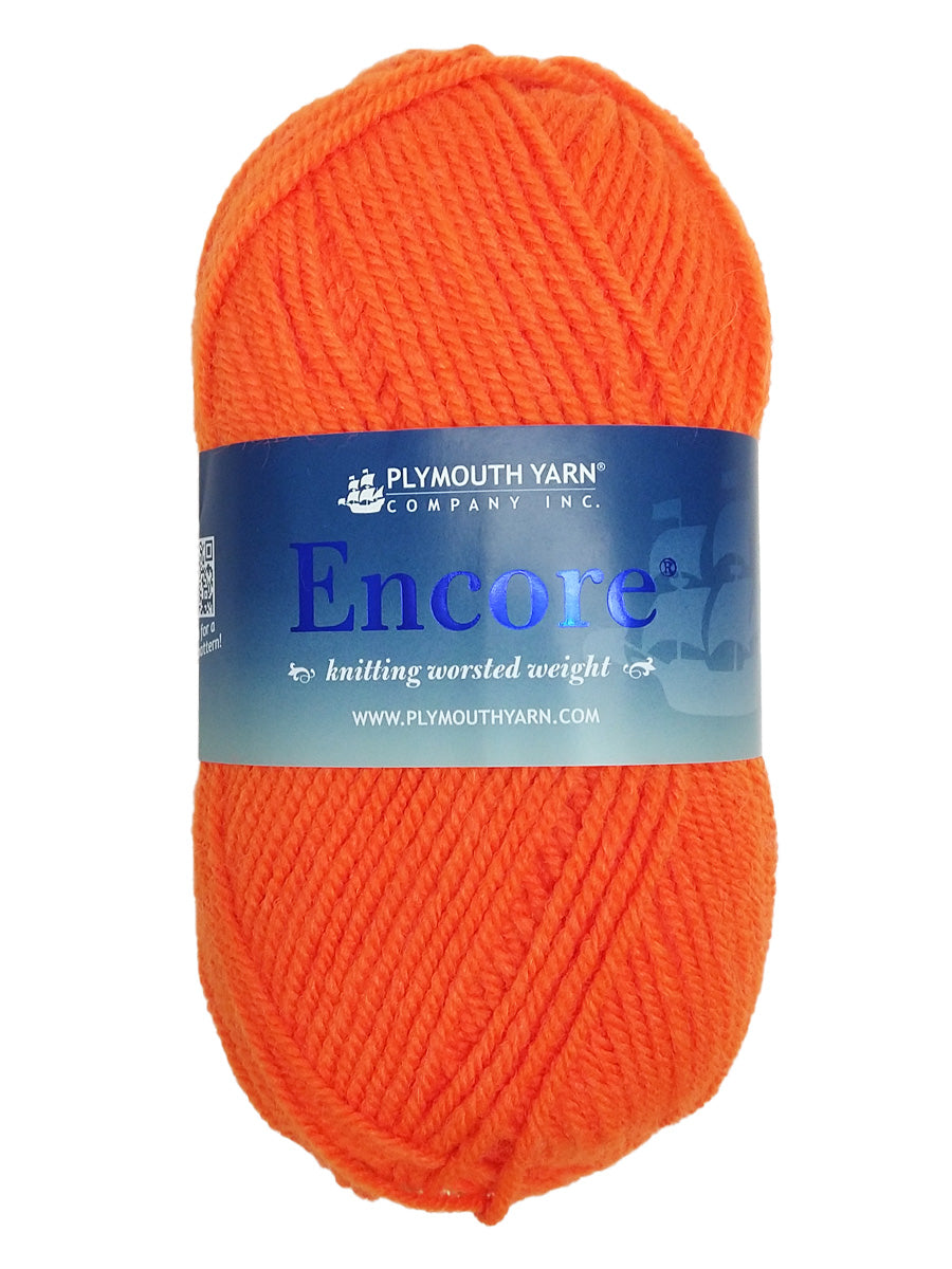 Photo of a neon orange skein of Encore Plymouth Yarn