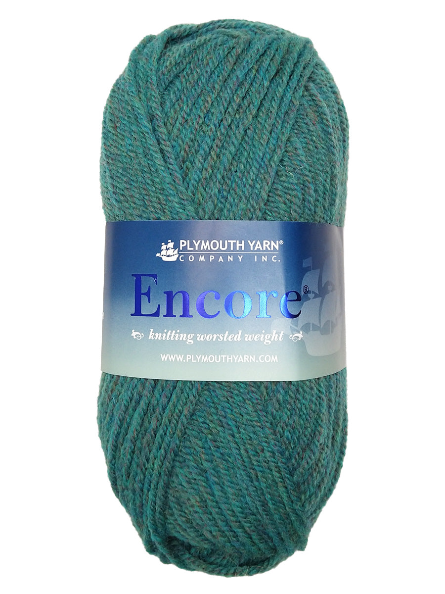 Photo of a blue green skein of Encore Plymouth Yarn