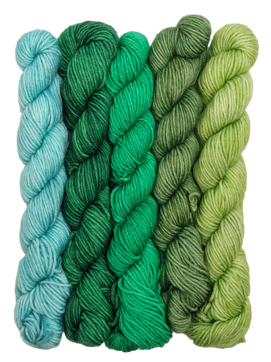 Set of green colored mini skeins from Heard of Cats