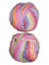 A photo of two pink, blue, yellow colorful balls of Marble Chunky yarn.